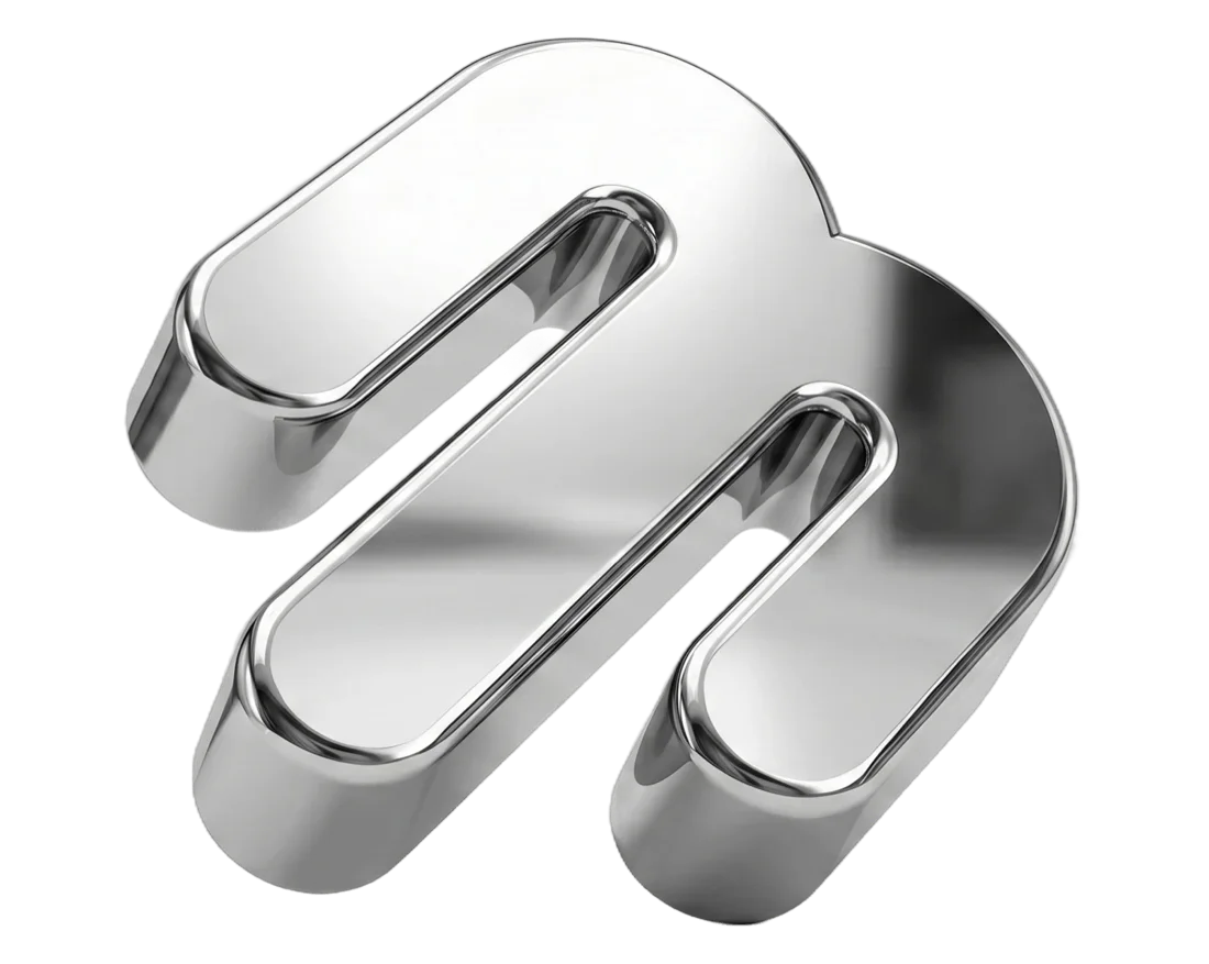 Matthew Ball metallic 3D chrome M monogram logo — product designer and design engineer
