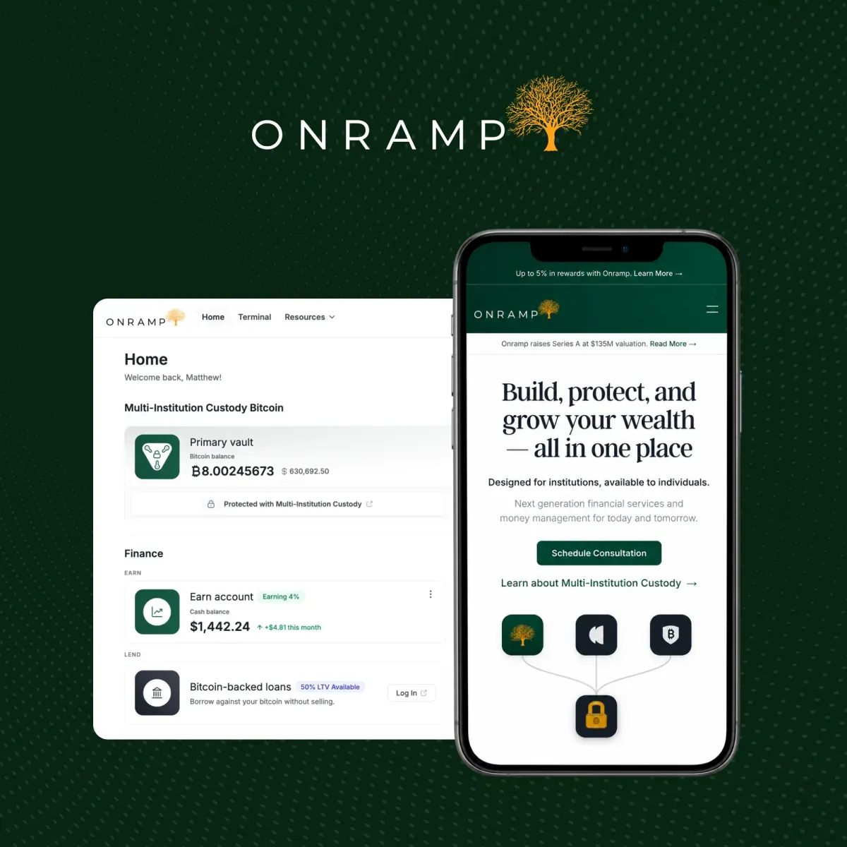 Onramp Bitcoin website, app redesign, and marketing collateral portfolio cover